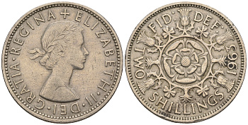 Великобритания 2 шиллинга (флорин) 1963 Елизавета II (1952-2022) KM 906, Spink 4146 медно-никель 109-715