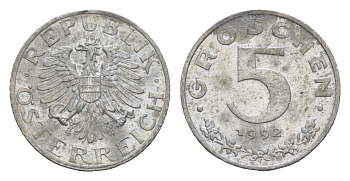 Австрия 5 грошей 1992 редкий год KM 2875 цинк aUNC 4576-648