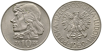 Польша 10 злотых 1969 MW, Тадеуш Костюшко KM 50a медно-никель 4610-941