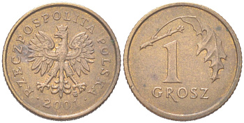 Польша 1 грош 2001 MW KM 276, Parchimowicz 701j латунь UNC 4614-569