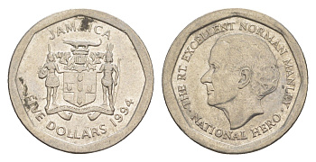 Ямайка 5 долларов 1994 KM 163 нержавеющая сталь 4644-554