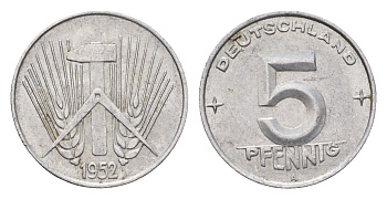 ГДР 5 пфеннигов 1952 A KM 6 алюминий 4651-618