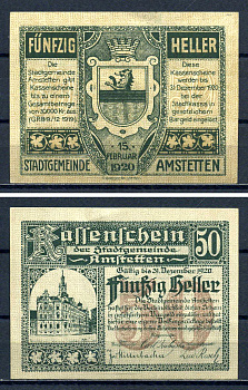 Амштеттен (Австрия) 50 геллеров 1920 бумага aUNC 7556-28-3-1