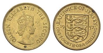 Джерси 1/4 шиллинга 1957 Елизавета II (1952-2022) KM 22 никель латунь 4647-363