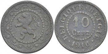 БЕЛЬГИЯ 10 САНТИМОВ 1916 НЕМЕЦКАЯ ОККУПАЦИЯ KM 81 цинк 4529-137