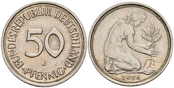 ФРГ 50 пфеннигов 1984 J KM 109, J. 384 медно-никель 4177-722