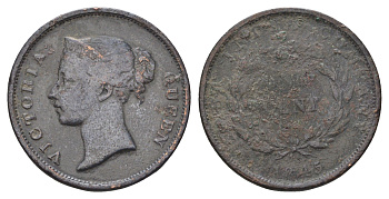 Стрейтс-Сетлментс (Стрейтс Сетлментс) 1 цент 1845 Виктория (1837-1901), год-тип KM 3 медь 4662-436