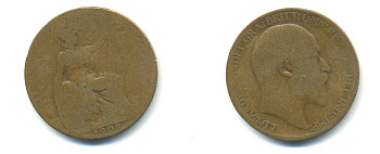 Великобритания 1/2 пенни 1909 Эдуард VII (1901-1910) KM 793.2, Spink 3991 бронза 59-845