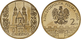 Польша 2 злотых 2005 MW, серия исторические места, Гнезно (Gniegno), собор Девы Марии KM 564, Parchimowicz 956 нордик UNC 603-1015