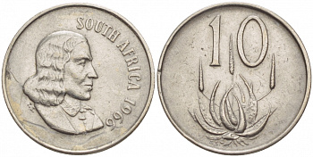 ЮАР 10 ЦЕНТОВ 1966 SOUTH, ЯН ВАН РИБЕК (1619-1677), ГОЛАНДСКИЙ ИССЛЕДОВАТЕЛЬ , МОРЕПЛАВАТЕЛЬ, ОСНОВАТЕЛЬ Г. КЕЙПТАУНА, ЦВЕТОК АЛОЭ, АНГЛИЙСКАЯ ЛЕГЕНДА KM 68.1 никель 51-1047
