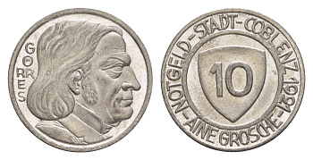 Кобленц 10 пфеннигов 1921 Funck 80.5, Men05 4526.11, Men18 5727.11 железо UNC 4636-952