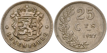 Люксембург 25 сантимов 1927 Шарлотта (1918-1964) KM 37 медно-никель 4122-514