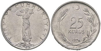 Турция 25 курушей 1974 Кемаль Ататюрк KM 892.3 нержавеющая сталь 4620-551