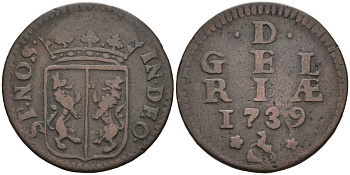 Гельдерланд (Gelderland), Нидерланды 1 дуит 1739 KM 83 медь 4525-923