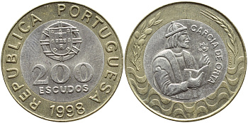 Португалия 200 эскудо 1998 Гарсия Де Орта (1501-1568) KM 655 биметалл 4394-825