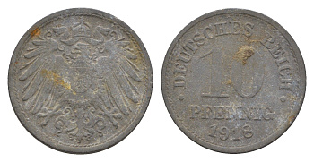 Германия 10 пфеннигов 1918 KM 26, J. 299 цинк 4659-152