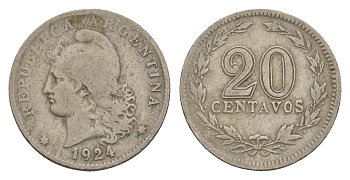 Аргентина 20 сентаво 1924 KM 36 медно-никель 4655-1022