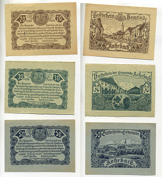 АВСТРИЯ НАБОР ИЗ 3 БАНКНОТ 1920 25 ИЮНЯ 1920, НОТГЕЛЬД, 20, 30, 50 ГЕЛЛЕРОВ, ROHRBACH бумага aUNC 7203-53-2