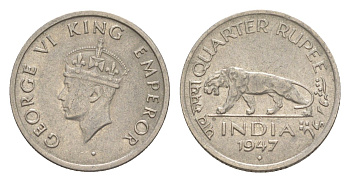 Индия 1/4 рупии 1947 (Ромб) - Бомбей, Георг VI (1936-1952) KM 548 никель 4617-337