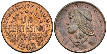 Панама 1 сентесимо 1968  KM 22 бронза  aUNC  4609-827