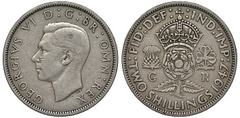 Великобритания 2 шиллинга (флорин) 1947 Георг VI (1936-1952) KM 865, Spink 4102 медно-никель 4123-912