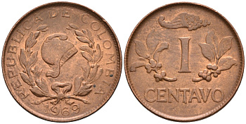 Колумбия 1 сентаво 1969 KM 205а сталь плакированная медью 4549-1255