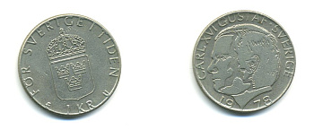 Швеция 1 крона 1978 Карл XVI Густав (1973- ) KM 852 медь плакированная медно-никелем 56-655