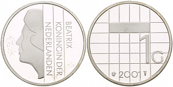 Нидерланды 1 гульден 2001 Беатрикс (1980-2013) KM 205a серебро 02-117-45