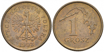 ПОЛЬША 1 ГРОШ 1992 MW KM 276 латунь XF 39-1145