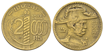 Бразилия 2000 реалов (рейсов) 1936 KM 542 алюминиевая бронза 4648-144