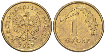 Польша 1 грош 1997 Y 276 марганец латунь UNC 4614-253