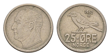 Норвегия 25 эре 1962 Улаф V (1957-1991) KM 407 медно-никель 4632-1237