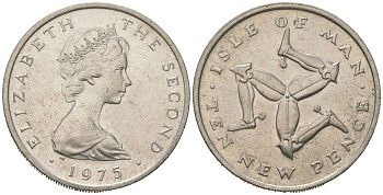 Остров Мэн 10 пенсов 1975 герб, Елизавета II (1952-2022) KM 23 медно-никель aUNC 4619-125