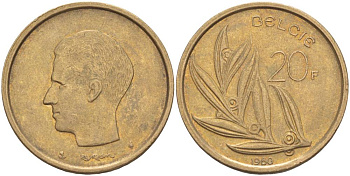 БЕЛЬГИЯ 20 ФРАНКОВ 1980 BELGIE, БОДУЭН I (1951-1993) KM 160 никель бронза 4546-242