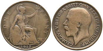 Великобритания 1 пенни 1915 Георг V (1910-1936) KM 810, Spink 4051 бронза 08-421