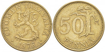 ФИНЛЯНДИЯ 50 ПЕННИ 1976 K KM 48 алюминиевая бронза 213-931