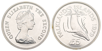 Фолклендские острова 5 фунтов 1979 серия сохраним наш мир, горбатый кит KM 11 серебро BU 413-3313