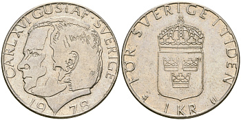 Швеция 1 крона 1978 Карл XVI Густав (1973- ) KM 852 медь плакированная медно-никелем 4364-3447