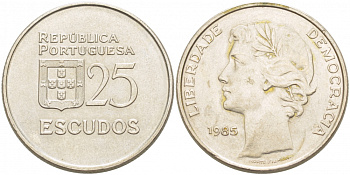 Португалия 25 эскудо 1985 KM 607а медно-никель 4403-842