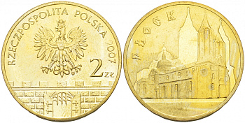 Польша 2 злотых 2007 MW, серия польские города - Плоцк (PLOCK) KM 617 латунь 73-1123