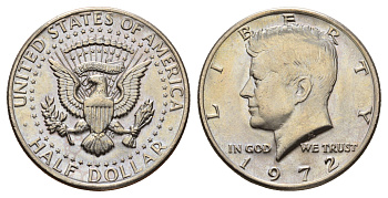США 1/2 доллара (50 центов) 1972 Джон Кеннеди KM 202b медь плакированная медно-никелем UNC 4672-526