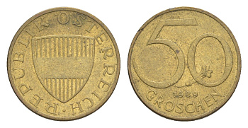 Австрия 50 грошей 1989 KM 2885 алюминиевая бронза UNC 4124-565