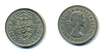 Великобритания 1 шиллинг 1955 Елизавета II (1952-2022), Английский герб KM 904, Spink 4147 медно-никель 60-234