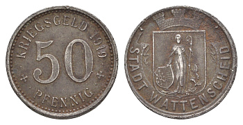 Ваттеншайд 50 пфеннигов 1919 Funck 579.5, Men18 32900.5 железо 4584-433