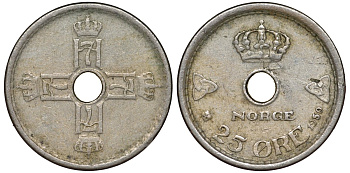 Норвегия 25 эре 1950 KM 384 медно-никель 4174-212