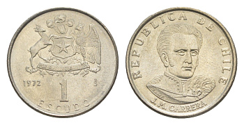 Чили 1 эскудо 1972 Хосе Мигель Каррера KM 197 медно-никель UNC 4651-532