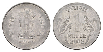 Индия 1 рупия 2002 круг - монетный двор Ноида KM 92.2 нержавеющая сталь 4633-322