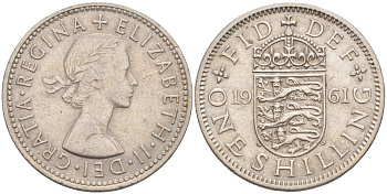 Великобритания 1 шиллинг 1961 Елизавета II (1952-2022), Английский герб KM 904, Spink 4147 медно-никель 4511-117