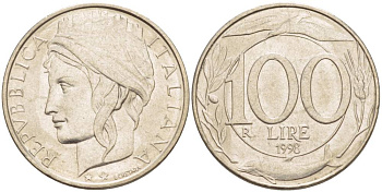 ИТАЛИЯ 100 ЛИР 1998 R KM 159 медно-никель 4551-447