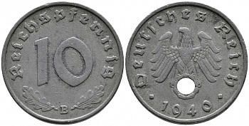 Германия 10 рейхспфеннигов 1940 B KM 101, J. 371 цинк 4525-1223